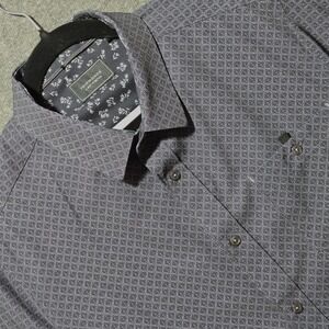 7 Diamonds 4-Way Stretch Button Up Shirt Mens L  Gray Geometric Wicking Casual